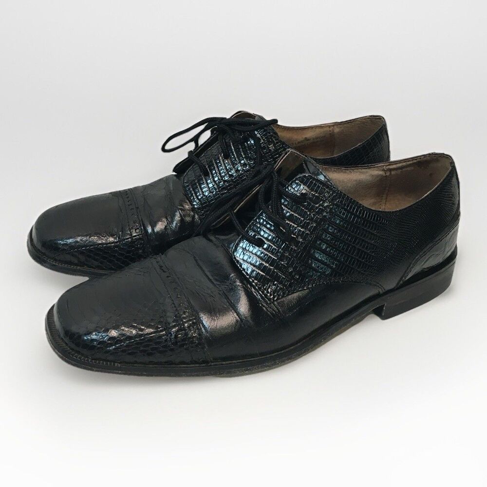 Stacy Adams Men Size 8D Oxford Black Genuine Snake Snakeskin Leather Dress Shoes